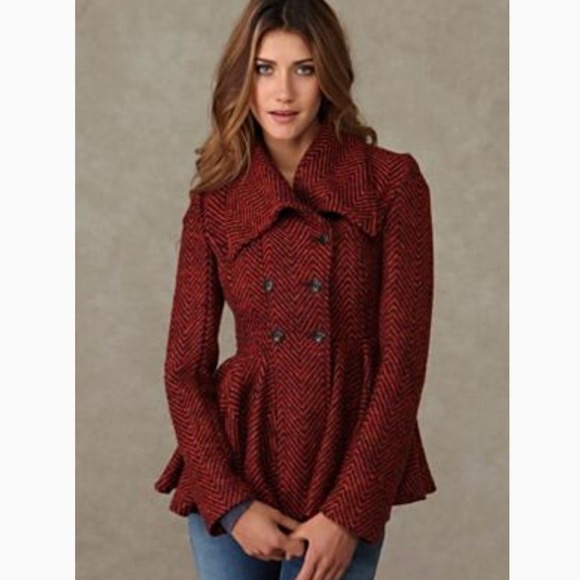 Patricia Peplum Tweed Chevron Coat 